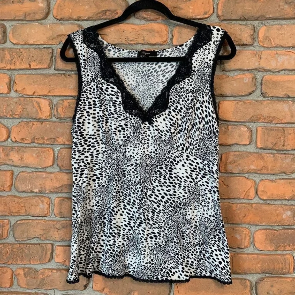 Leopard Print Lace Trim Women's Top